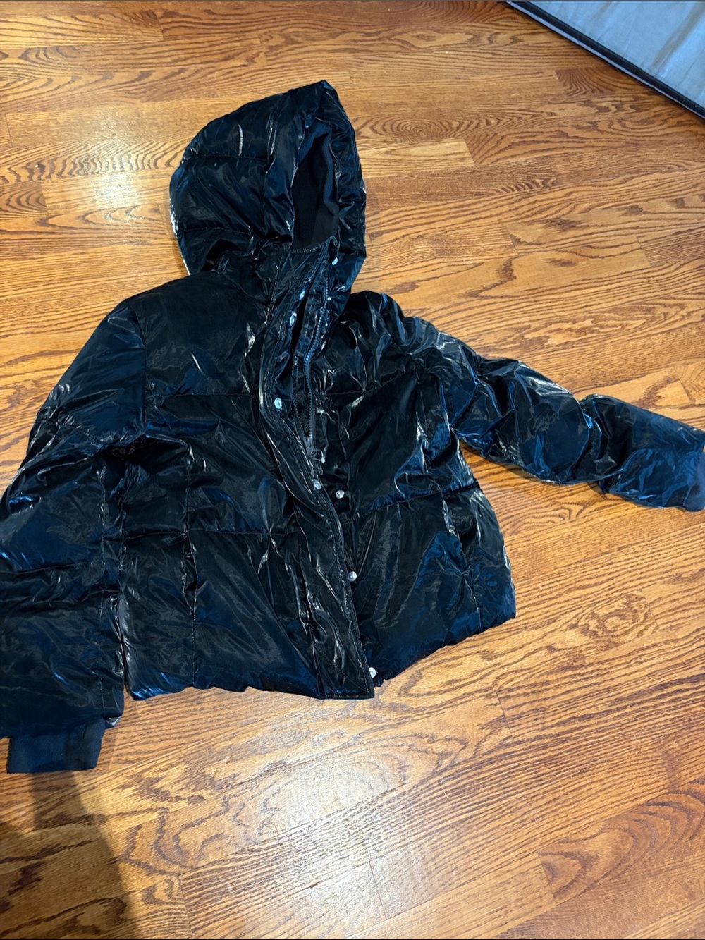 GAP Black Glossy Hooded Puffer Jacket